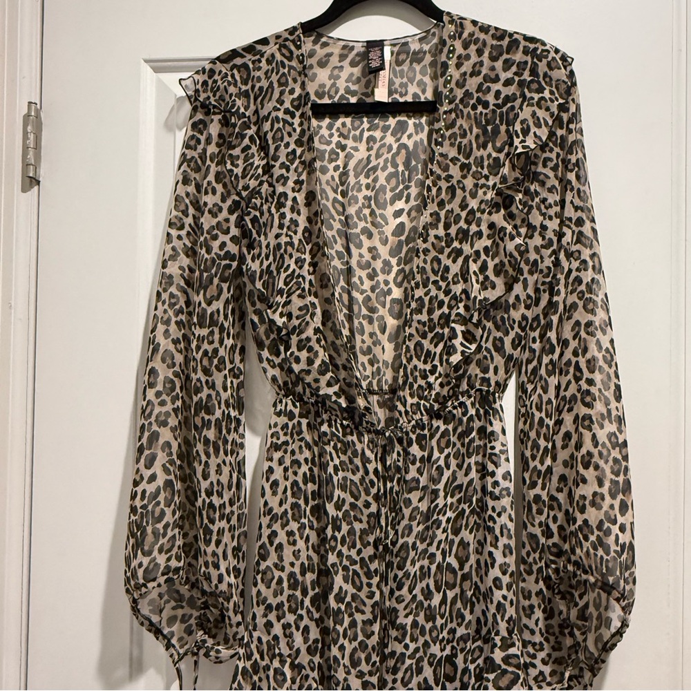 VS Leopard Print Sheer Long Cover Up - Size XS/S (NWT)